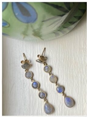 Malagasy Labradorite 5-Stone Linear Drop Post-Back Earrings ♥ NWOT